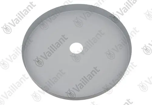 Graue Abdeckung von Vaillant, rund mit mittigem Loch, geeignet für spezifische Vaillant Produkte.